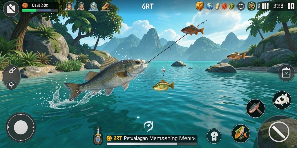 Gameplay <strong>6RT</strong> yang menampilkan aktivitas memancing yang seru dan realistis.