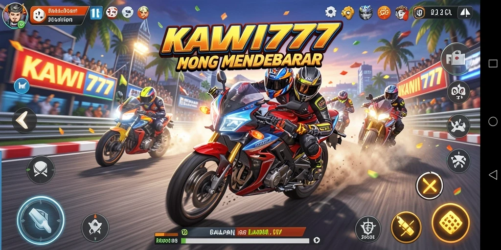 Tampilan gameplay KAWI777 dengan balapan motor yang mendebarkan.