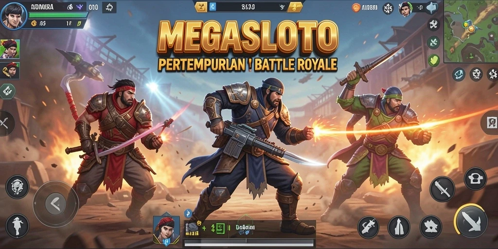 Tangkapan layar utama MEGASLOTO menampilkan aksi pertempuran sengit.