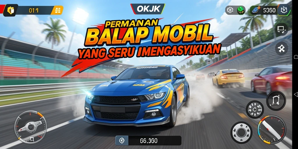 Tampilan gameplay balapan mobil yang mendebarkan dan penuh aksi.