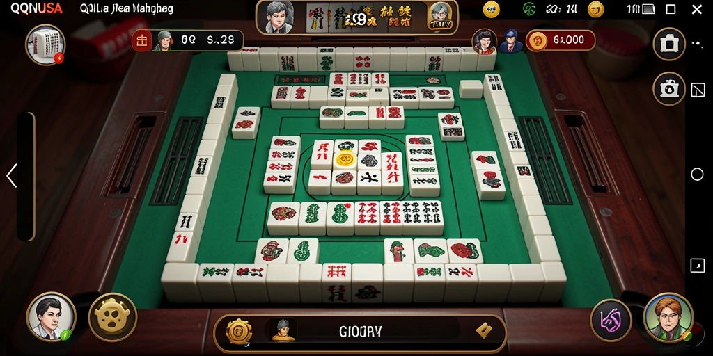 Tampilan gameplay menakjubkan dari QQNUSA dengan tile Mahjong yang menarik.