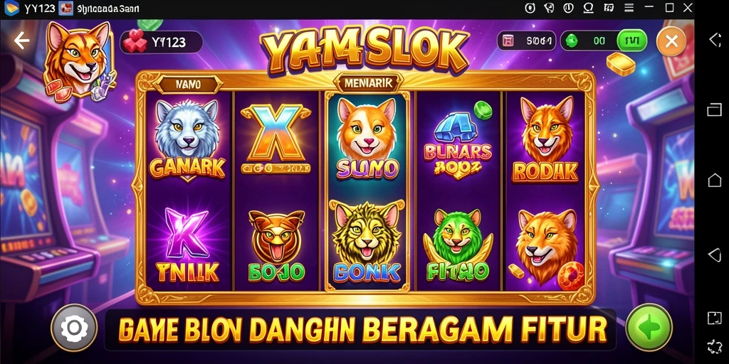 Screenshot gameplay YY123 menampilkan mesin slot dengan beragam tema.